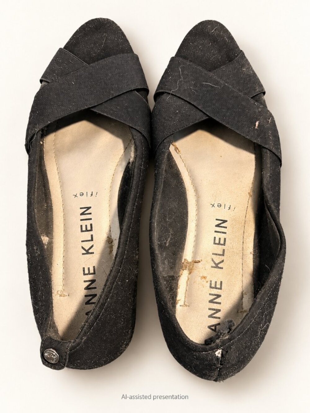 Anne Klein Black iFlex Cross Strap Peep Toe Flats Womens Size 9